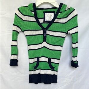 Girl’s Justice Green and White Striped Hoodie Sweater